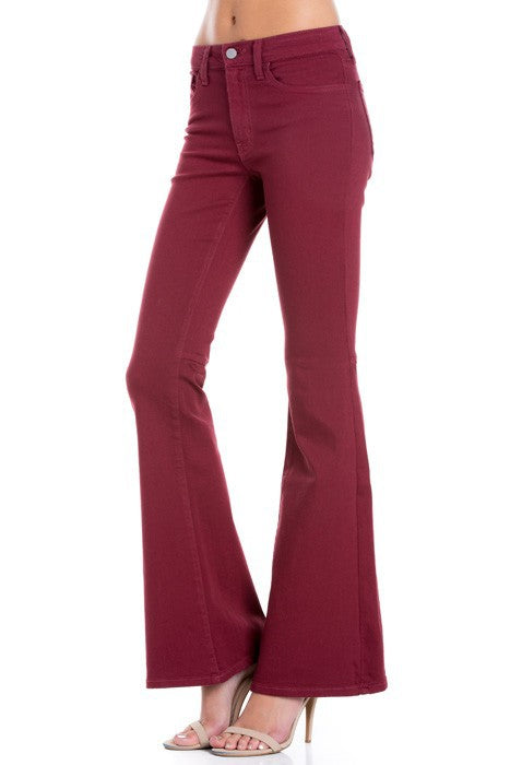 Women's High Waist Flare Denim Pants in Chocolate