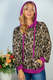 Women's Relaxed Fit Animal Print Knit Hoodie