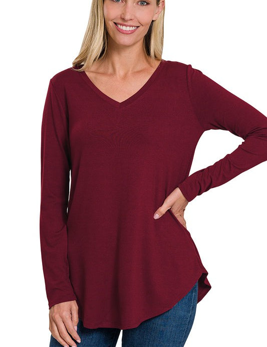 Women's Relaxed Fit Long Sleeve V-Neck Top