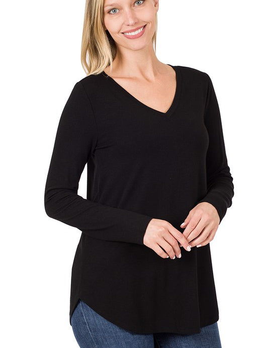 Women's Relaxed Fit Long Sleeve V-Neck Top