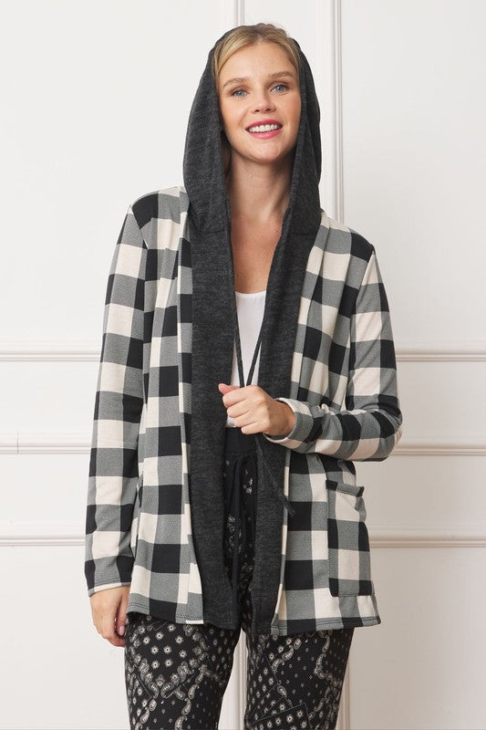 Women's Buffalo Plaid Hooded Cardigan