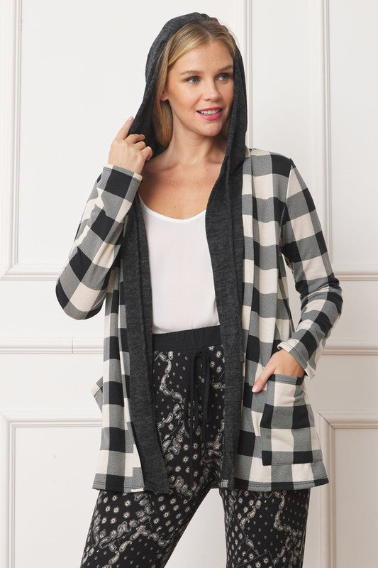 Women's Buffalo Plaid Hooded Cardigan