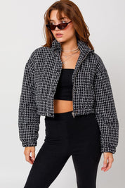 Women's Fitted Tweed Crop Puffer Jacket