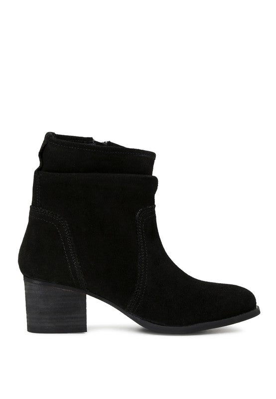 Women's Casual Stacked Heel Suede Leather Boots