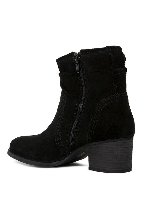 Women's Casual Stacked Heel Suede Leather Boots