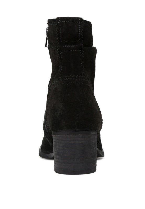 Women's Casual Stacked Heel Suede Leather Boots