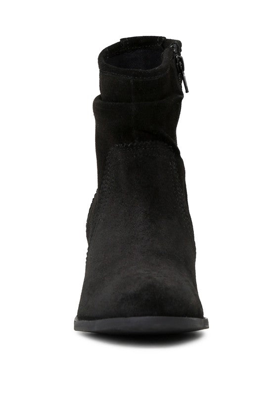 Women's Casual Stacked Heel Suede Leather Boots