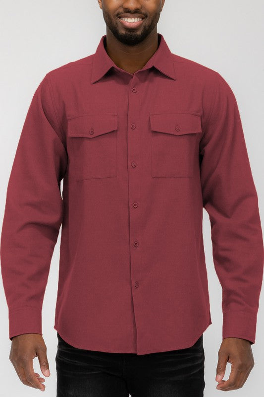 Men's Regular Fit Solid Flannel Long Sleeve Shirt