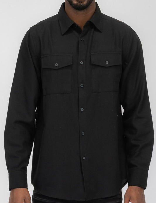 Men's Regular Fit Solid Flannel Long Sleeve Shirt