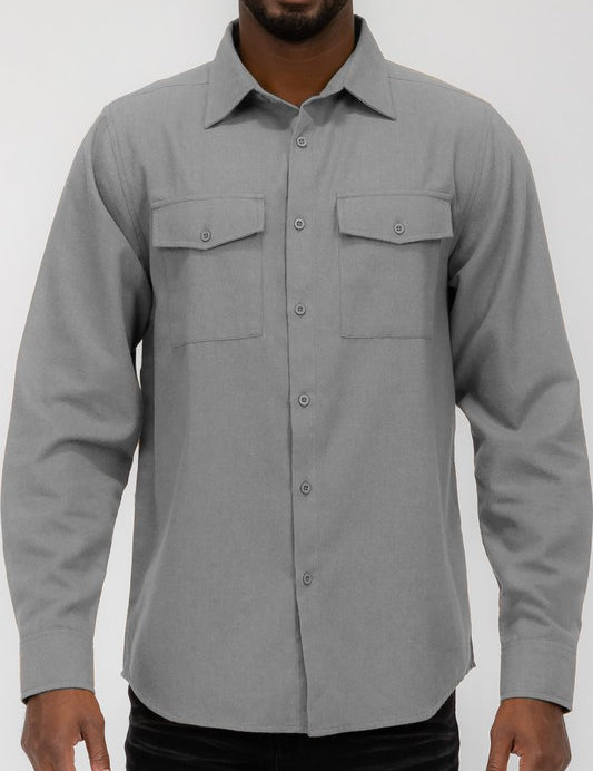 Men's Regular Fit Solid Flannel Long Sleeve Shirt