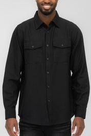 Men's Regular Fit Solid Flannel Long Sleeve Shirt