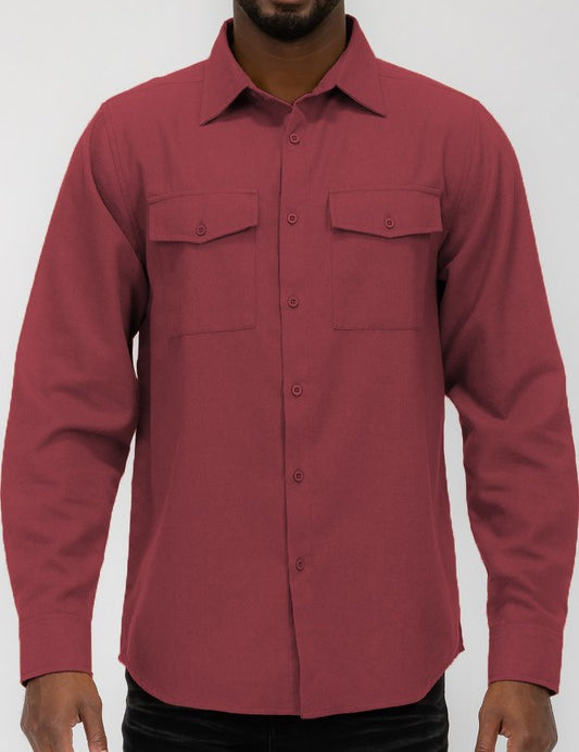 Men's Regular Fit Solid Flannel Long Sleeve Shirt