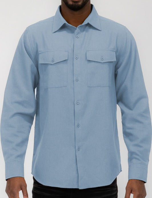 Men's Regular Fit Solid Flannel Long Sleeve Shirt