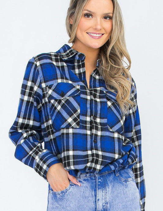 Women's Oversized Plaid Flannel Long Sleeve Shirt