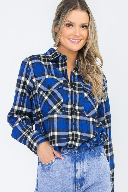 Women's Oversized Plaid Flannel Long Sleeve Shirt