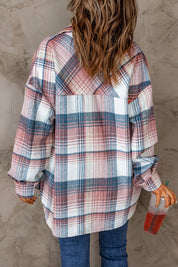 Pink Plaid Flap Pockets Shacket