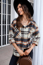 Women's Geometric Plaid Print Pocketed Shirt