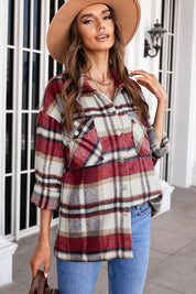 Women's Geometric Plaid Print Pocketed Shirt