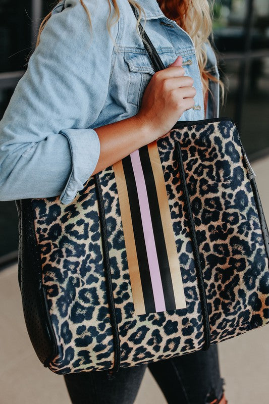 Sierra - Pink Stripe Leopard Neoprene Bag