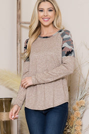 Women's Camouflage Contrast Knit Top