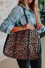 Women's Leopard Neoprene Tote Bag with Wristlet