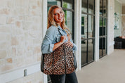 Women's Leopard Neoprene Tote Bag with Wristlet