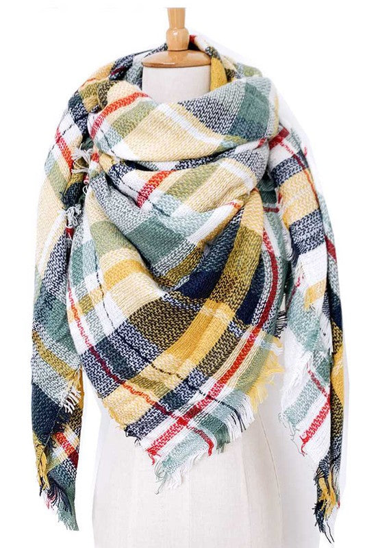 Women's Large Plaid Fringe Acrylic Blanket Scarf