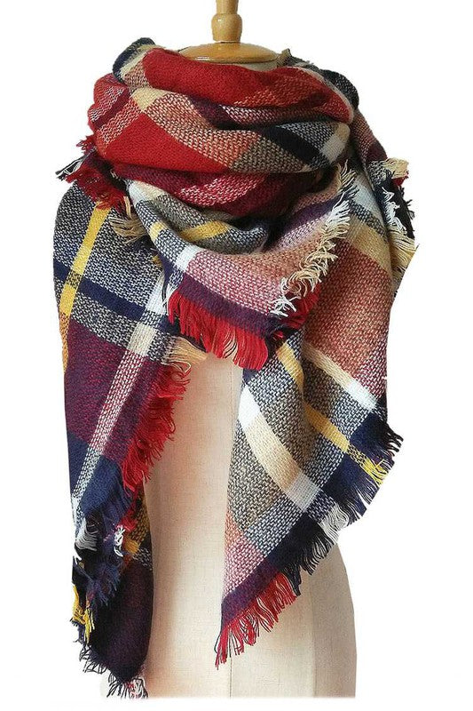 Women's Colorful Plaid Raw Edge Blanket Scarf