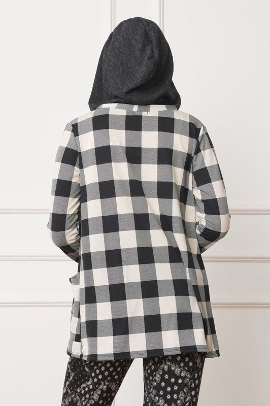 Women's Hooded Buffalo Plaid Cardigan