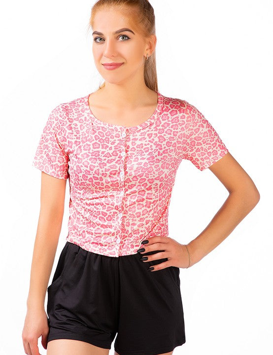 Women's Lightweight Button-Up Printed Blouse