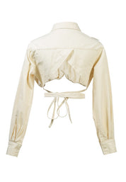 Women's Backless Long Sleeve Cotton Jacket with Tie Strings