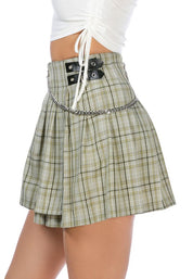 Women's Slate Plaid Chain Detail Mini Skirt