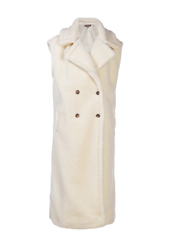 Women's Sleeveless Double Breasted Teddy Coat