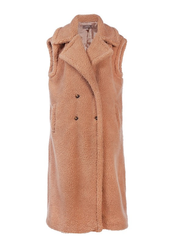 Women's Sleeveless Double Breasted Teddy Coat