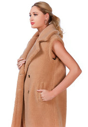 Women's Sleeveless Double Breasted Teddy Coat