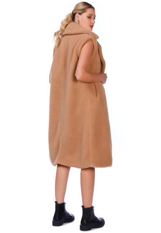 Women's Sleeveless Double Breasted Teddy Coat