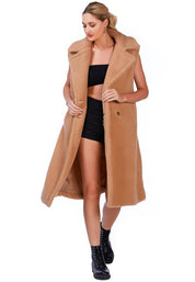 Women's Sleeveless Double Breasted Teddy Coat