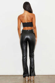 Women's Fitted Vegan Leather Side Slit Bootcut Pants