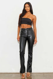 Women's Fitted Vegan Leather Side Slit Bootcut Pants