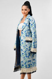 Women's Oversized Floral Print Tassel Trench Coat