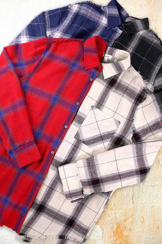 Women's Oversized Checkered Plaid Flannel Shirt