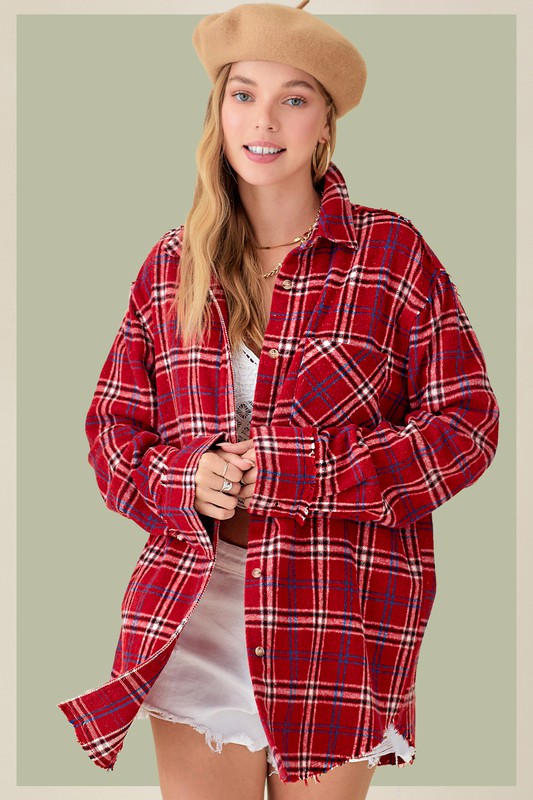 Women's Oversized Plaid Button-Down Shirt