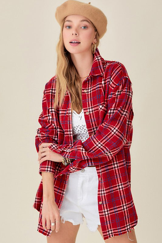 Women's Oversized Plaid Button-Down Shirt