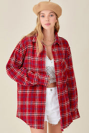 Women's Oversized Plaid Button-Down Shirt