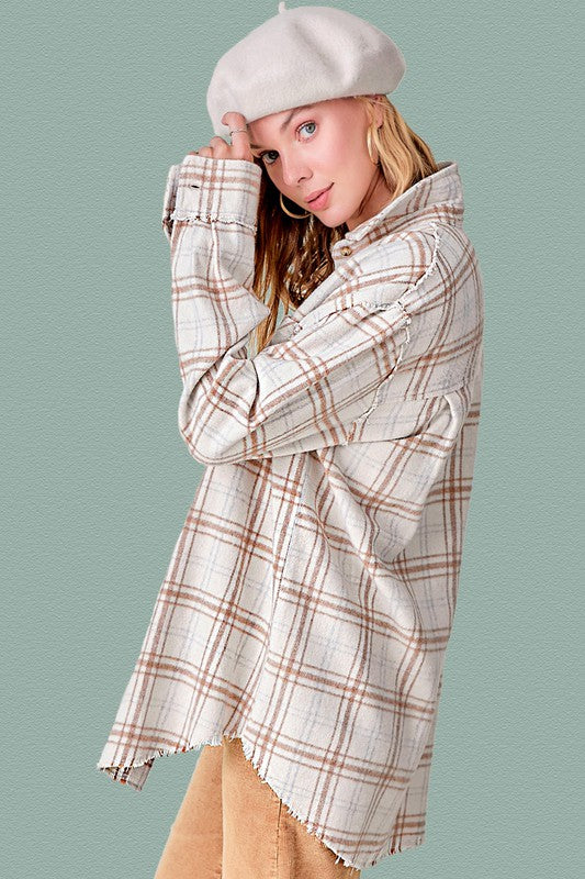 Women's Oversized Plaid Button-Down Shirt