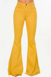 Women's Full-Length Mustard Bell Bottom Jeans