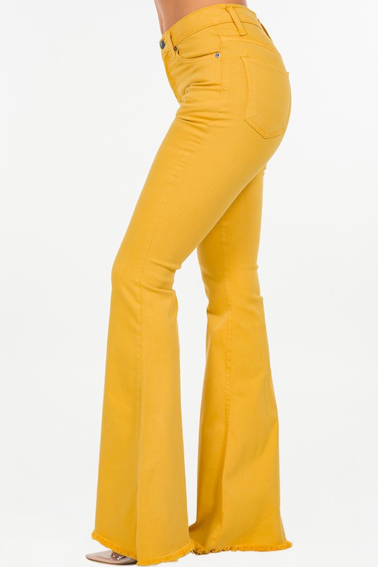 Women's Full-Length Mustard Bell Bottom Jeans