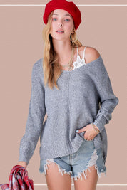 Women's Relaxed Fit Side Slit Sweater