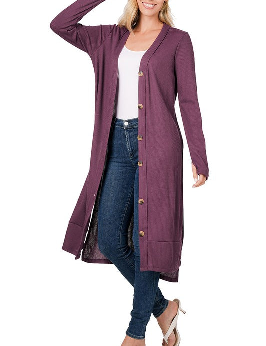 Women's Casual Ribbed Long Cardigan