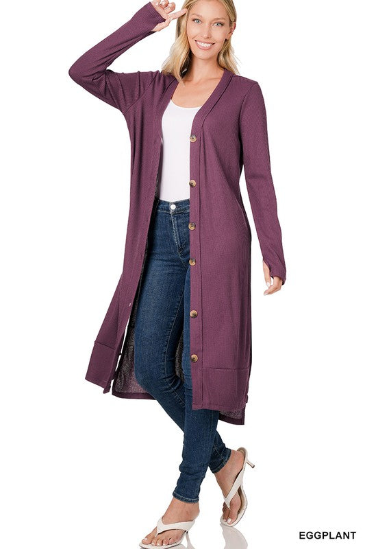 Women's Casual Ribbed Long Cardigan